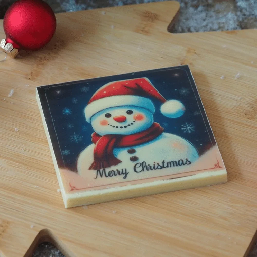 Chocolade Kerstkaart Sneeuwpop