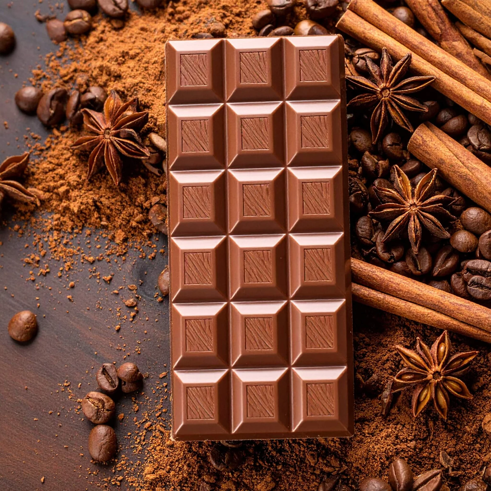 Chocolade reep met Koffieboontjes & Kaneel