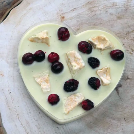 chocolade hart met blauwe bes en appel